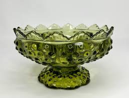 Green Glass Hobnail Bowl/ Candleholder for 6 Candles ...