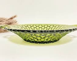 Set of 2 Vintage Indiana Glass Co Avocado Green Glass Bowls With Handles, Textured Honeycomb Pattern, Depression Glassware, Snack Bowls - Etsy