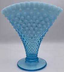8" Fenton Hobnail Fan Vase Opalescent Blue Art Glass Ruffled ...
