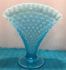 Fenton Opalescent Hobnail Vase, Fenton Turquoise Ruffled Fan ...