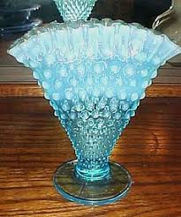 Fenton Blue hobnail opalescent fan vase 6 1/2" (item #1223425)