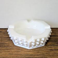 Vintage - 4¼" Milk Glass Hobnail Ashtray, Octagon Shaped | eBay