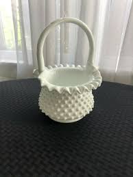 7" Vintage Fenton Hobnail glass bowl with handle | eBay
