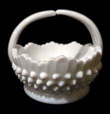 Fenton White Milk Glass Hobnail Oval Split Handle Scalloped Edge Basket 6.5" | eBay Australia