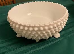 Vintage FENTON Hobnail Milk Glass 8.5" Round Fruit Bowl ...