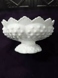 Vintage Fenton Milk Glass Hobnail 6 Candle Holder, Pedestal Bowl Centerpiece | eBay
