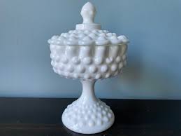 Vintage Fenton Hobnail Covered Candy Dish Milk Glass Hobnail Pedestal Crimped Rim - Etsy