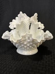 Fenton Hobnail White Milk Glass 3 Horn Flower Epergne 6.5 ...