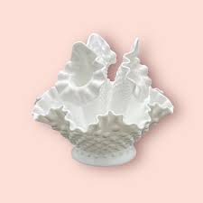 Vintage Fenton Hobnail Milk Glass Epergne Bowl 3 Horned Vase ...