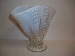 Vintage MCM Fenton White Opalescent Glass Hobnail Large Scalloped Fan Vase 10.5" | eBay