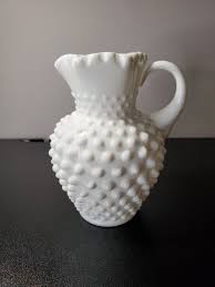 Fenton Hobnail Milk Glass Pitcher Vase Ruffled Rim Granny Core 5.5" Tall | eBay