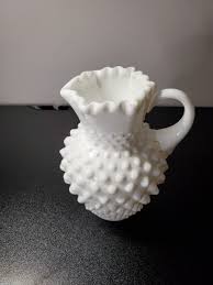 Fenton Hobnail Milk Glass Pitcher Vase Ruffled Rim Granny Core 5.5" Tall | eBay