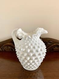 Vintage Fenton Milk Glass: Hobnail Pitcher, Ruffled Bowl, Heart Relish Dish - Etsy