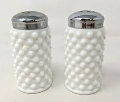 VTG MCM Fenton Hobnail White Milk Glass Salt & Pepper Shakers Metal Lids SS21 | eBay Australia