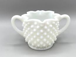 Vtg Fenton Hobnail White Milk Glass Sugar Bowl Two Handles Star Shaped 3" EUC | eBay