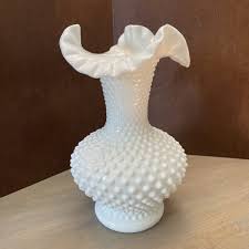 10” English Hobnail Vintage Double Ruffled Vase White Milk Glass | eBay