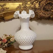 Fenton | Accents | Vtg Fenton White Milk Glass Ruffle Hobnail Vase | Poshmark
