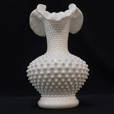 Fenton Hobnail Milk Glass Vase White Opaque Crimped Ruffled Rim Vintage VTG Lrg | eBay Australia