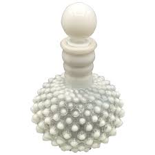 White Hobnail Opalescent Glass Barber Bottle with Stopper. For Sale at Ruby Lane