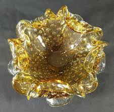 Vintage Murano Bullicante Controlled Bubble Art Glass Amber And Clear Ashtray | eBay