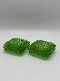 Vintage Fenton Green Hobnail Salt Cellar Set of 2 Spike ...