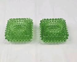Fenton Green Hobnail Set of 2 Salt Cellar Candle Holder ...