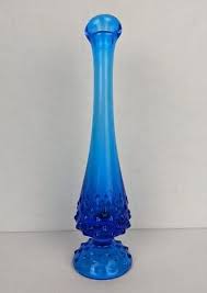 Vintage Fenton Glass Blue Hobnail Swung Bud Vase 10in | eBay
