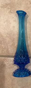 Vintage Fenton Glass Cobalt Blue Swung Hobnail Bud Vase 9.5 inch Read | eBay
