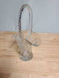 Vintage Etched Flower Glass Basket With Handle 7 1/2" Tall ...