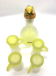 Linea Quattro Italian Frosted Yellow Decanter With Cork Lid and 4 Shot Glasses | eBay