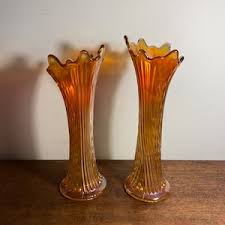 Carnival Glass Vase Pair - Etsy