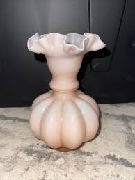 Vintage Fenton Rose Pink Melon Glass Vase Ribbed Ruffled ...