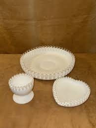 Vintage Fenton White Milk Glass Silvercrest: 3 Piece Set | eBay