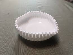 Vintage Fenton Hobnail Milk Glass Ribbon Edge Heart Nappy ...
