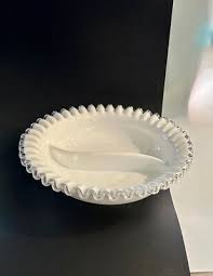 Fenton Silver Crest White Milk Glass 9" Divided Dish Bowl ...