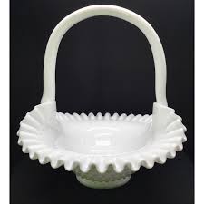 Fenton Large Milk Glass Hobnail Basket with Ruffled Rim | eBay