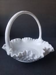 Fenton Hobnail Milk Glass Large Candy Bowl Ruffled Rim ...