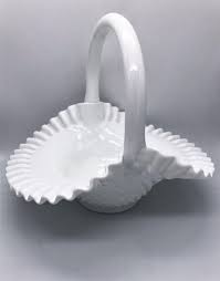 Fenton White Milk Glass Hobnail Crimped Edge Basket - Etsy