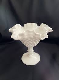 White Milk Glass Hob Nail 5” Candy Dish Ruffle Edge | eBay