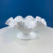 Fenton Milk Glass Hobnail Footed Bowl with Ruffled Edge ...