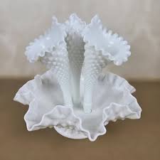 Fenton | Accents | Fenton White Hobnail Three Horn Epergne Milk Glass Ruffled Vintage Large Size | Poshmark