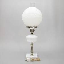 Vintage White Hobnail Glass Hurricane Parlor Lamp Round Ball Globe Marble Light | eBay Australia