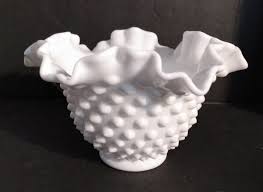 FENTON WHITE MILK GLASS HOBNAIL Ruffled Edge Round VASE ...