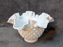 Fenton Milk Glass Hobnail Ruffled Crimped Edge Candy Snack ...