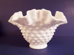 Vintage Fenton Milk Glass Hobnail Ruffled Vase - Bowl ...