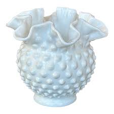 Fenton Style Hobnail Milk Glass Ruffled Rim Vase | Chairish
