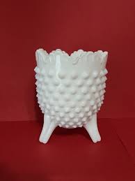 Fenton Milk Glass Hobnail Three Footed Vase | eBay