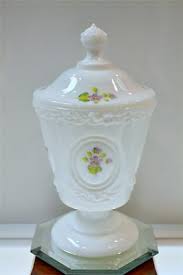 Fenton Candy Box Dish w Lid MILK GLASS Medallion VIOLETS ...
