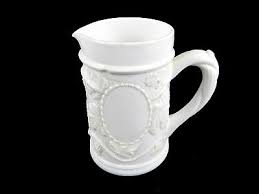 Fenton Milk Glass Pitcher, Grapes & Leaves Bas Relief Pattern, Vine Handle | eBay
