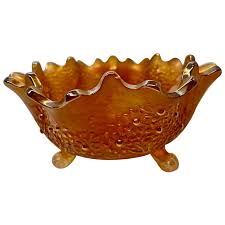 Fenton Orange Tree Marigold Large Footed Carvinal Glass Bowl. For Sale at Ruby Lane